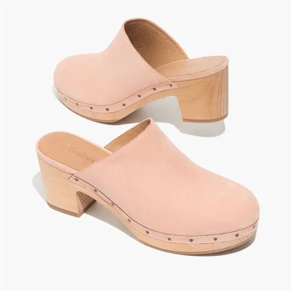 Madewell Ayanna Nubuck Suede Wooden Clogs Heels-Soft Pink-Womens 5-Boho-Festival