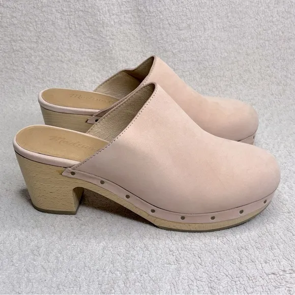 Madewell Ayanna Nubuck Suede Wooden Clogs Heels-Soft Pink-Womens 5-Boho-Festival