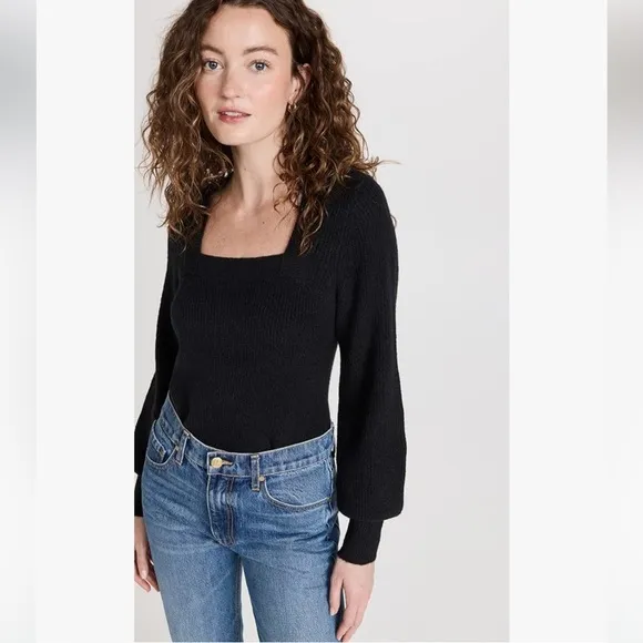 MADEWELL Black Melwood Square-Neck Puff-SleeveWool Blend Sweater XS