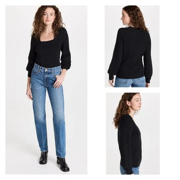 MADEWELL Black Melwood Square-Neck Puff-SleeveWool Blend Sweater XS