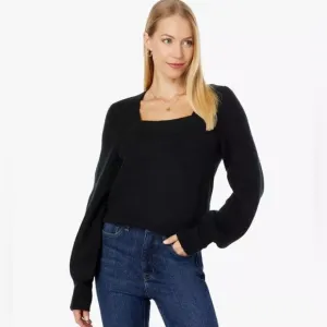 MADEWELL Black Melwood Square-Neck Puff-SleeveWool Blend Sweater XS