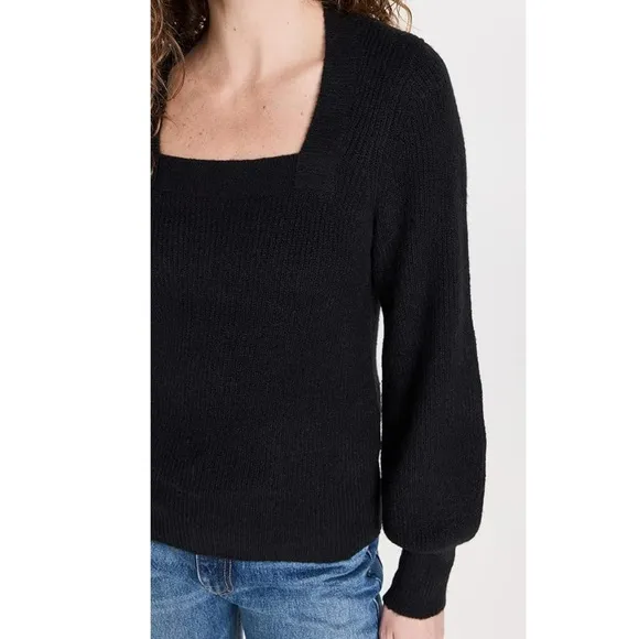 MADEWELL Black Melwood Square-Neck Puff-SleeveWool Blend Sweater XS