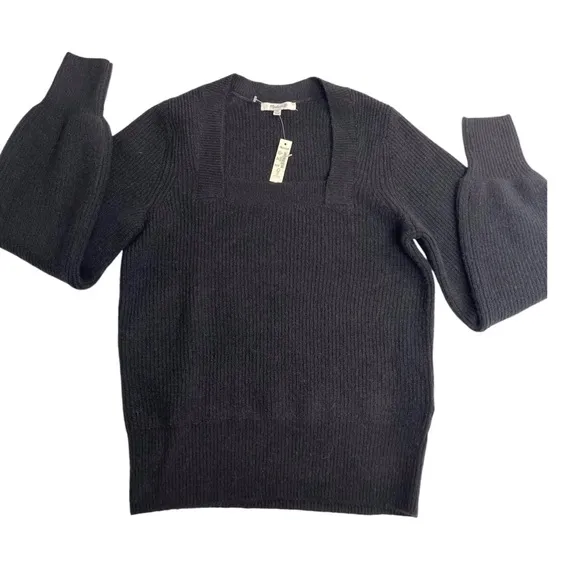 MADEWELL Black Melwood Square-Neck Puff-SleeveWool Blend Sweater XS