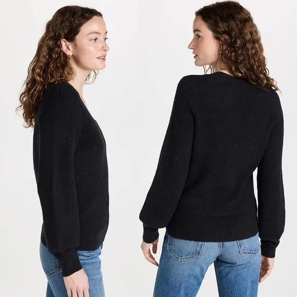 MADEWELL Black Melwood Square-Neck Puff-SleeveWool Blend Sweater XS