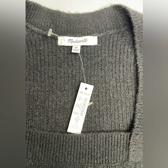 MADEWELL Black Melwood Square-Neck Puff-SleeveWool Blend Sweater XS