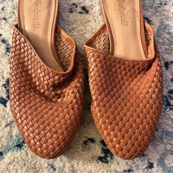 Madewell Cassidy woven leather mules in Congnac brown Size 7.5