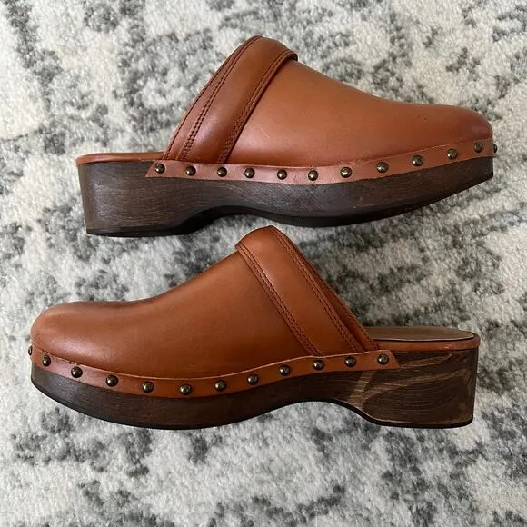 Madewell Cecily Brown Oiled Leather Slip On Clogs Womens 7.5