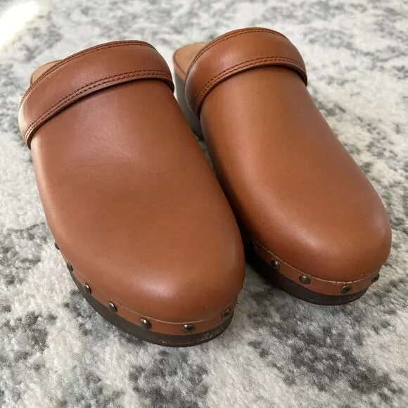 Madewell Cecily Brown Oiled Leather Slip On Clogs Womens 7.5