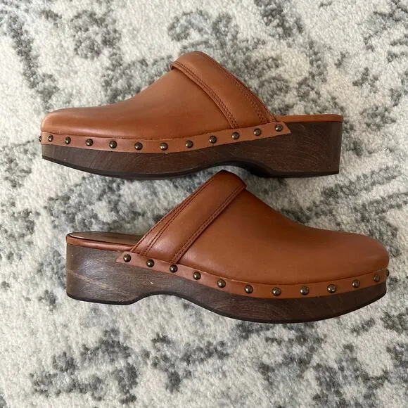Madewell Cecily Brown Oiled Leather Slip On Clogs Womens 7.5