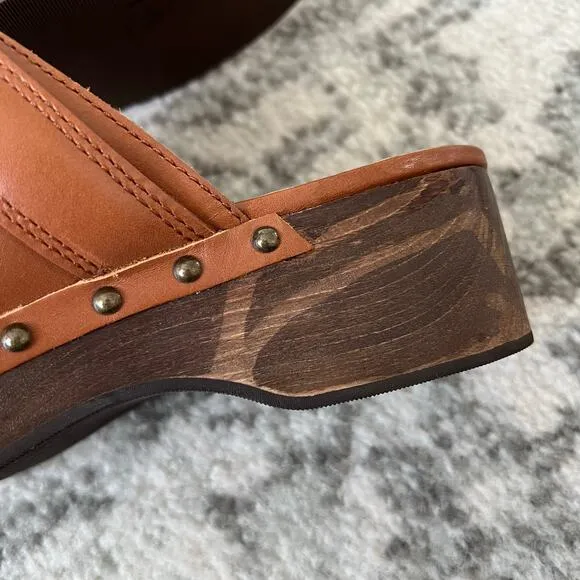 Madewell Cecily Brown Oiled Leather Slip On Clogs Womens 7.5