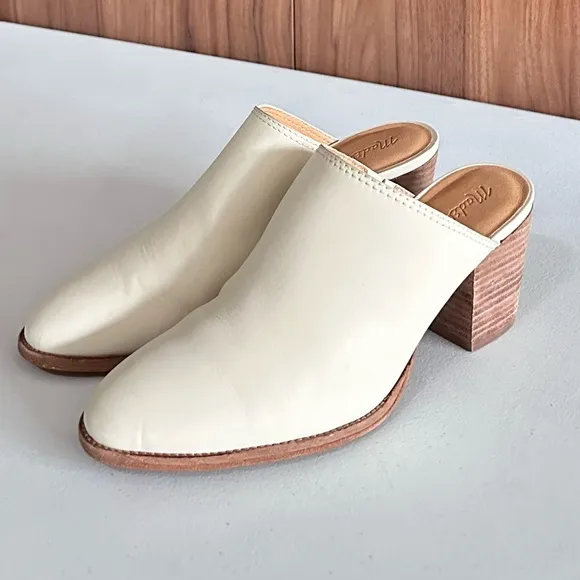 Madewell Cream Mules with Pointed Toe and Block Heel Sz. 9