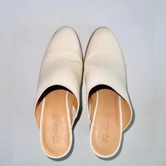 Madewell Cream Mules with Pointed Toe and Block Heel Sz. 9