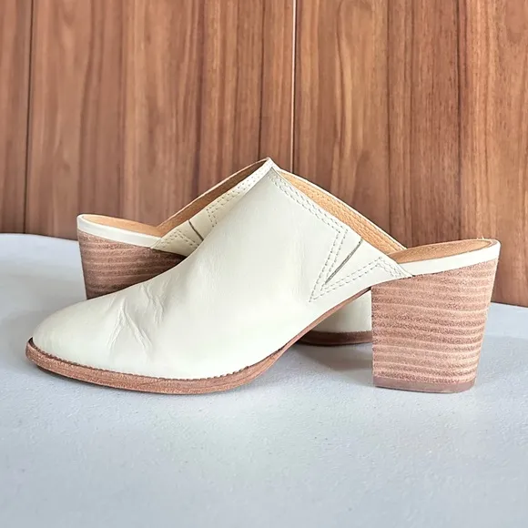 Madewell Cream Mules with Pointed Toe and Block Heel Sz. 9