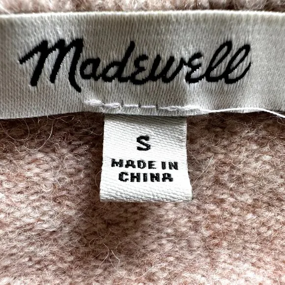 Madewell Gladwell Balloon-Sleeve Pullover Sweater Alpaca Relaxed Heather Rose S