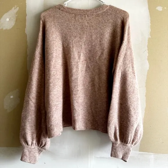 Madewell Gladwell Balloon-Sleeve Pullover Sweater Alpaca Relaxed Heather Rose S