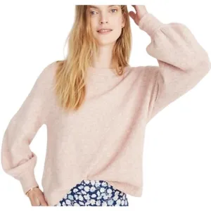 Madewell Gladwell Balloon-Sleeve Pullover Sweater Alpaca Relaxed Heather Rose S