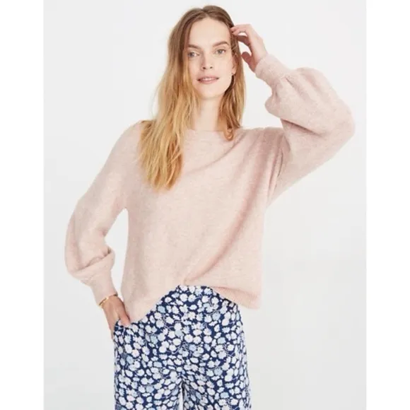Madewell • Gladwell Balloon-Sleeve Pullover Sweater Rose pink alpaca puff sleeve