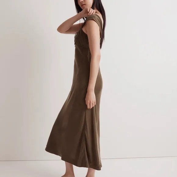 Madewell Green Square-Neck Slip Midi Dress Size 12