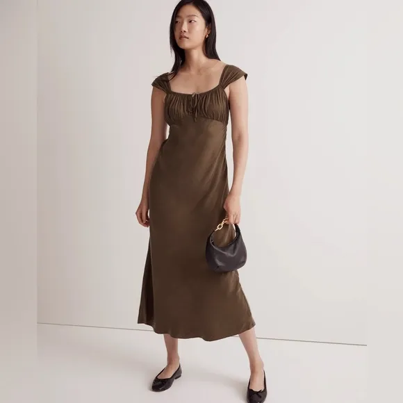 Madewell Green Square-Neck Slip Midi Dress Size 12
