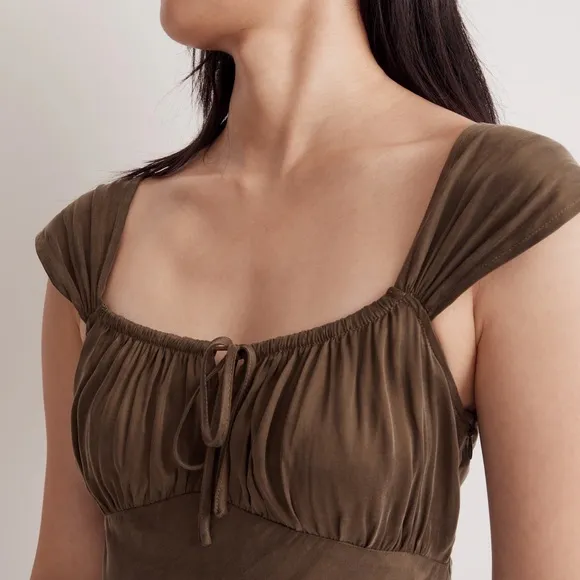 Madewell Green Square-Neck Slip Midi Dress Size 12