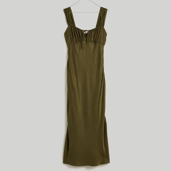 Madewell Green Square-Neck Slip Midi Dress Size 12