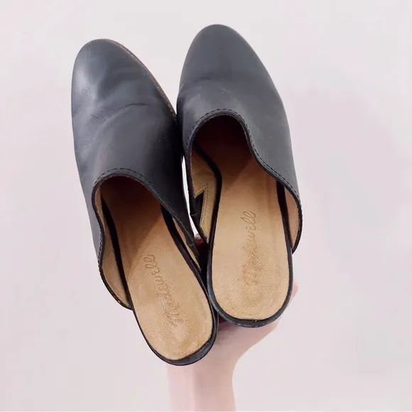 Madewell Harper Mules Black Leather Stacked Heel Loafer