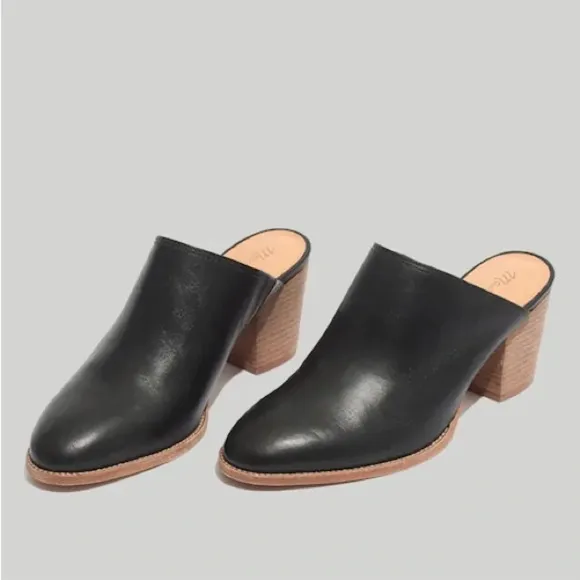 Madewell Harper Mules Black Leather Stacked Heel Loafer