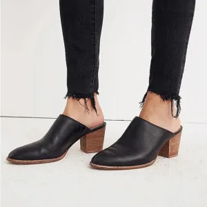 Madewell Harper Mules Black Leather Stacked Heel Loafer