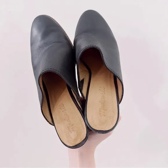 Madewell Harper Mules Black Leather Stacked Heel Loafer