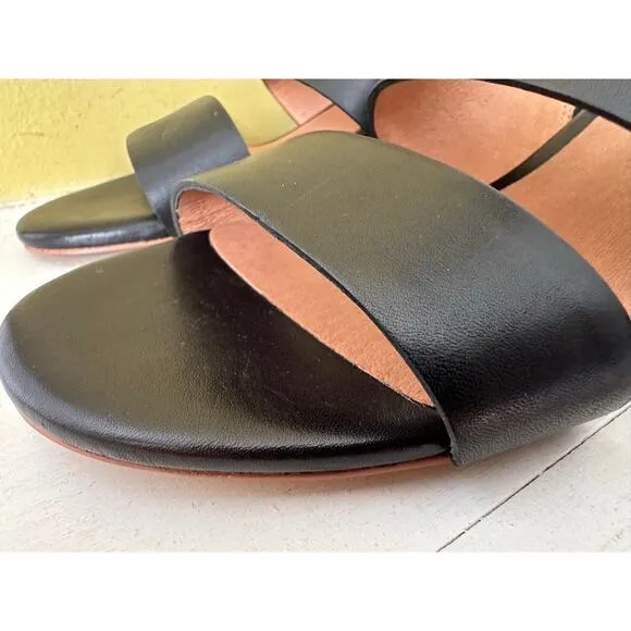 Madewell Keira Two Strap Wooden Block Heel Mule Sandal Black Leather sz 7