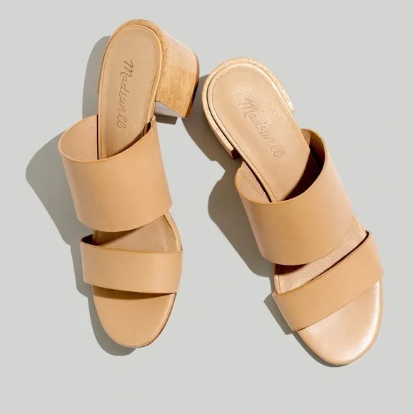 Madewell Kiera Mule Leather nude tan block heel sandal size 7.5