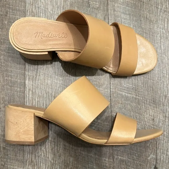 Madewell Kiera Mule Leather nude tan block heel sandal size 7.5