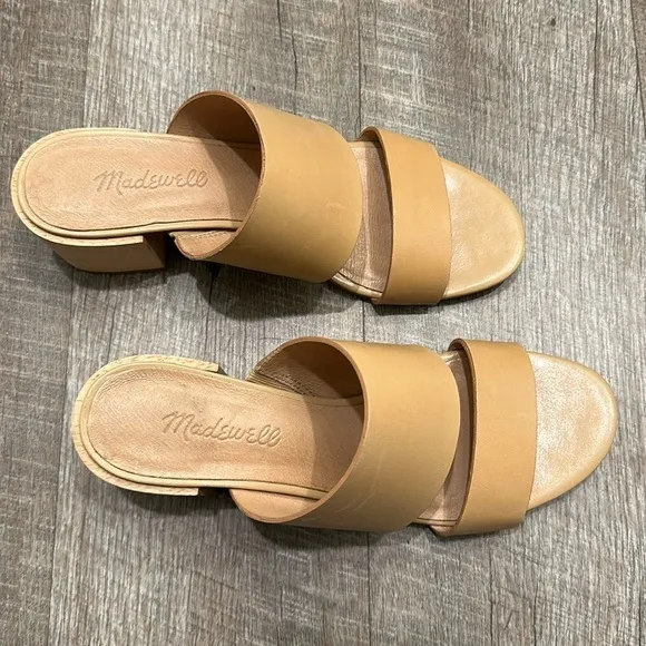 Madewell Kiera Mule Leather nude tan block heel sandal size 7.5