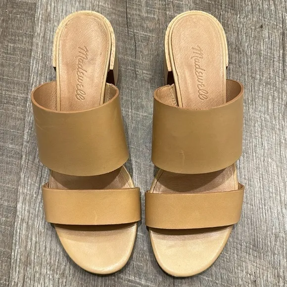 Madewell Kiera Mule Leather nude tan block heel sandal size 7.5
