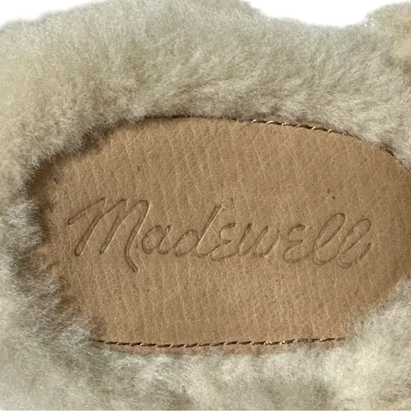 Madewell Lesley Shearling Tan Suede Wooden Sole with Heels Slingback Clog Mules