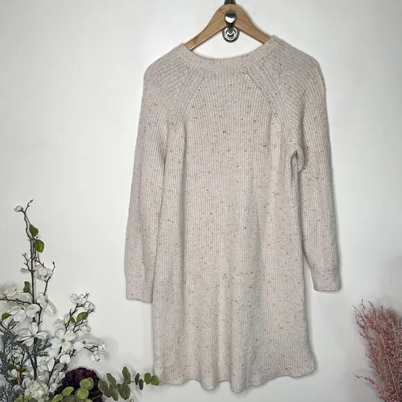 MADEWELL Petite Curved-Hem Sweater Dress Donegal Pearl Ivory Cream Sz M {II12}