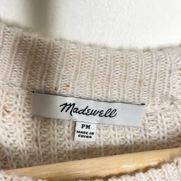 MADEWELL Petite Curved-Hem Sweater Dress Donegal Pearl Ivory Cream Sz M {II12}