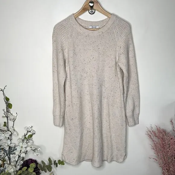 MADEWELL Petite Curved-Hem Sweater Dress Donegal Pearl Ivory Cream Sz M {II12}