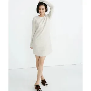 MADEWELL Petite Curved-Hem Sweater Dress Donegal Pearl Ivory Cream Sz M {II12}