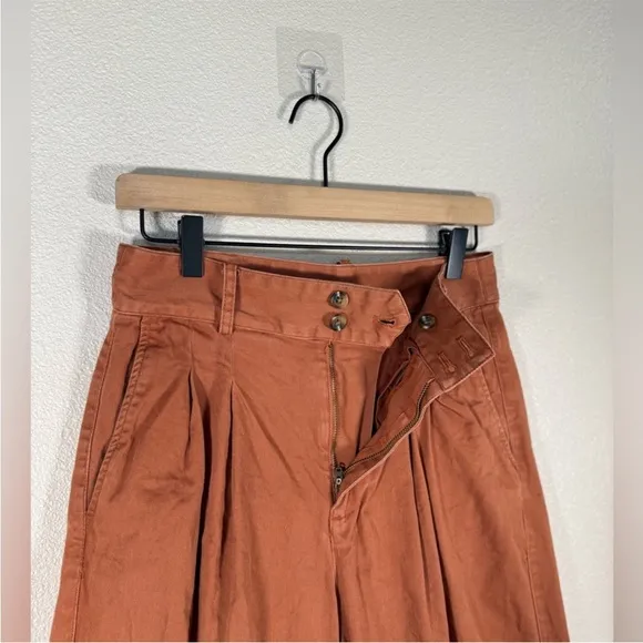 Madewell Pleated Burnt Sienna Dark Rust Terrakotta High Waisted Wide Leg Pants 4