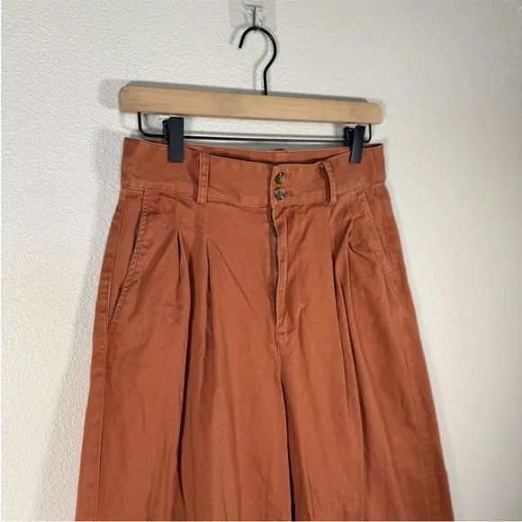 Madewell Pleated Burnt Sienna Dark Rust Terrakotta High Waisted Wide Leg Pants 4