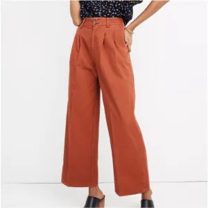 Madewell Pleated Burnt Sienna Dark Rust Terrakotta High Waisted Wide Leg Pants 4