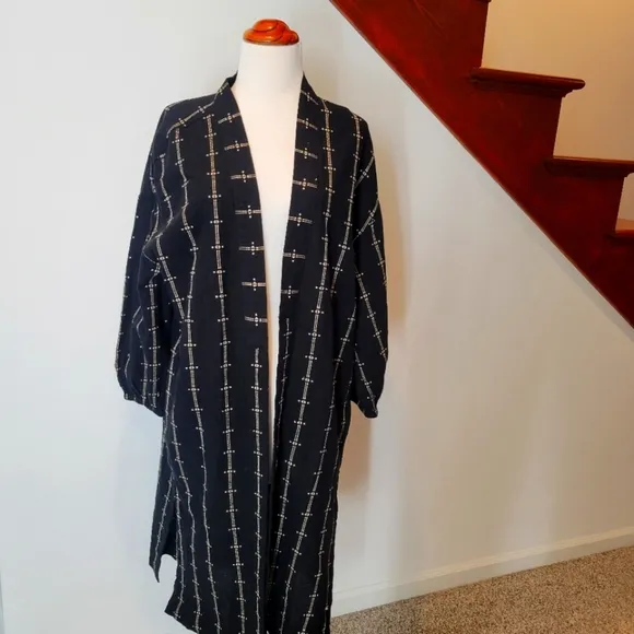 Madewell Robe Jacket in Jacquard Stripe Black Cream Womens Size XS Oversize
