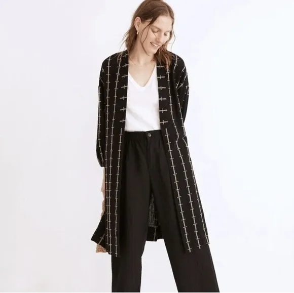 Madewell Robe Jacket in Jacquard Stripe Black Cream Womens Size XS Oversize