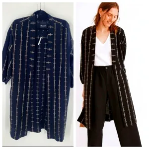 Madewell Robe Jacket in Jacquard Stripe Black Cream Womens Size XS Oversize