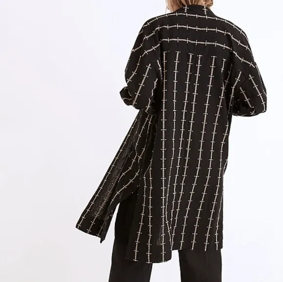 Madewell Robe Jacket in Jacquard Stripe Black Cream Womens Size XS Oversize