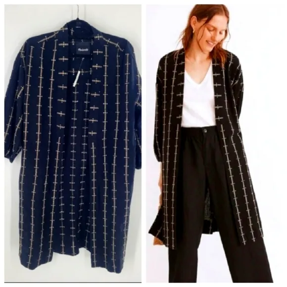 Madewell Robe Jacket in Jacquard Stripe Black Cream Womens Size XS Oversize