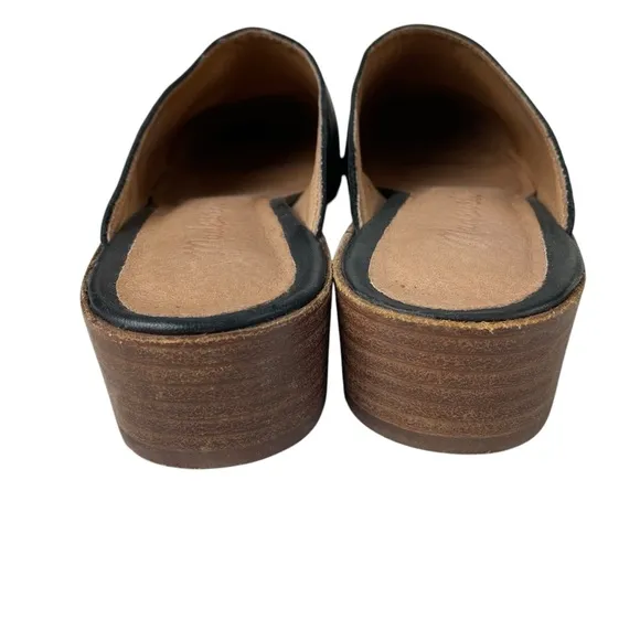 Madewell Slip On Black Leather Mules Women’s Size 6.5 Block Stacked Heel