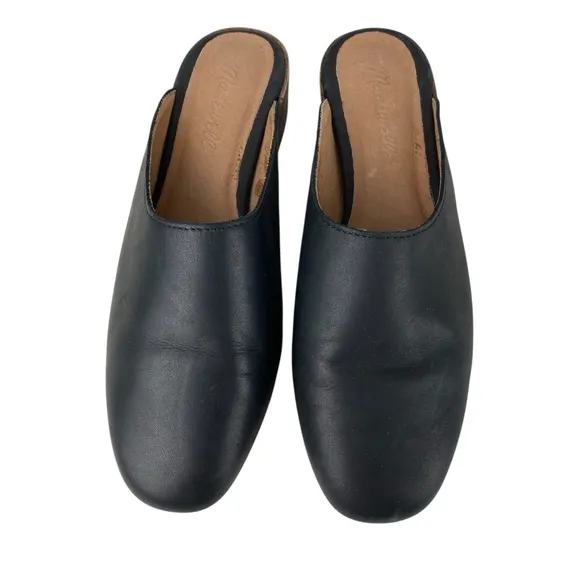 Madewell Slip On Black Leather Mules Women’s Size 6.5 Block Stacked Heel