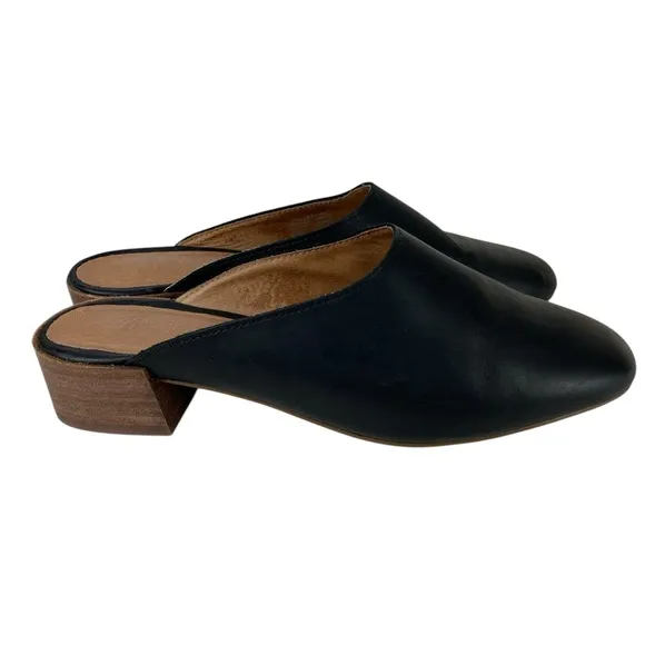 Madewell Slip On Black Leather Mules Women’s Size 6.5 Block Stacked Heel